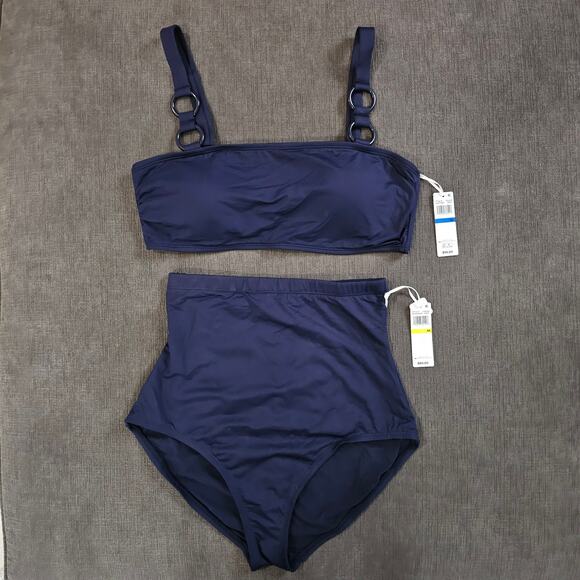 NWT Ann Cole Women's Blue Live In Color Ring Strap Swimsuit 2 Pc Set Size XL - Picture 2 of 8